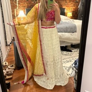 Pink, yellow and white lehenga with dupatta